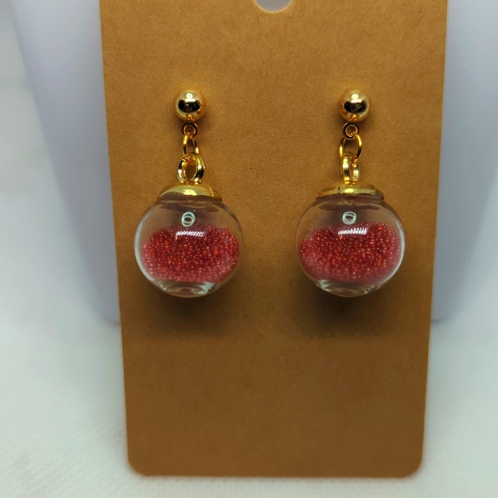 Red Millibeads in Glass Globes Earrings